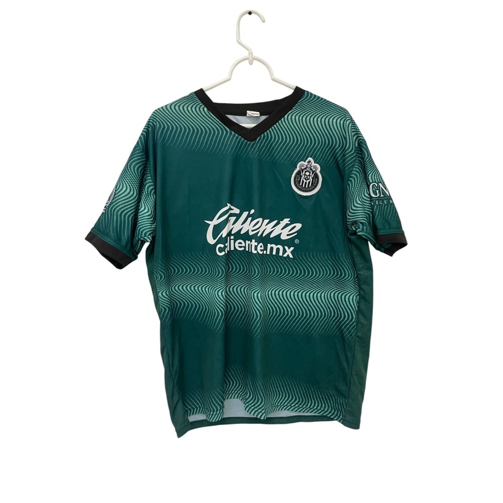 Caliente Guadalajara V-Neck Green‎ Soccer Jersey Fan Shirt Size L Short Sleeve